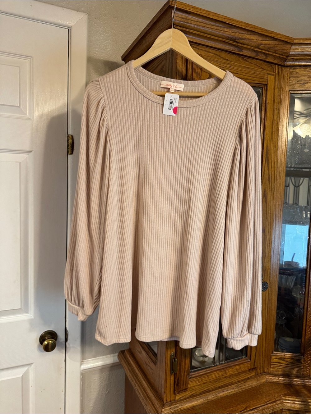 Women's Long-Sleeve Ribbed Top in Light Blush